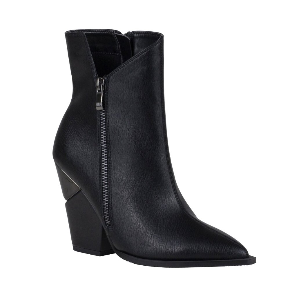 Cute Modern Womens Black Pointy High Heel Ankle Leather Boots